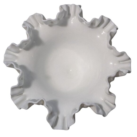 Vintage Fenton Hobnail Milk Glass Pedestal Compote Vase Ruffled Edge - Picture 2 of 10